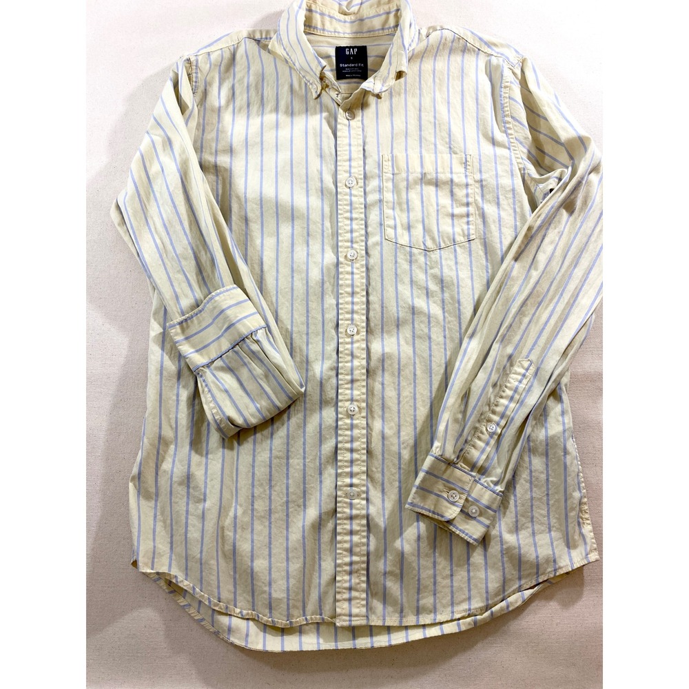 Gap Mens Standard Fit Organic Cotton Striped Button Down Shirt Yellow Blue S